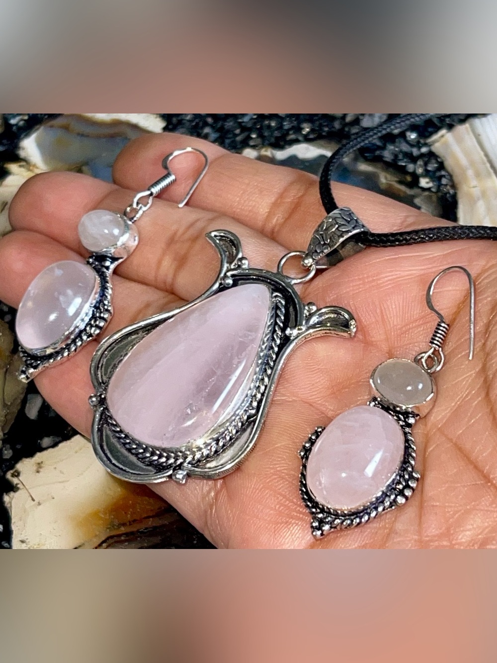 Rose Quartz “Stone of Pure Love” Pendant & Earrings